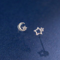 wholesale S925 Sterling Silver Fresh and Sweet Style Asymmetric Diamond-Inlaid Hollow Star and Moon Ear Studs M05822-0-2