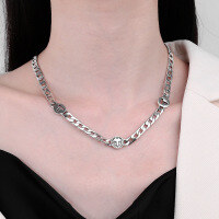 wholesale S925 Sterling Silver Hip-hop Cuban Link Chain with Openwork T Letter Pendant, Punk Style Unisex Necklace-414LM/approx. 20.4"  925 silver