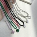 wholesale S925 Sterling Silver High-End INS Style Women's Necklace with Heart-Shaped Four-Leaf Clover Pendant, Luxurious Crystal Zirconia Beaded Chain-0-2