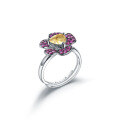 wholesale S925 silver designer gemstone ring adjustable, floral blooming high-end natural amethyst ring-0-6