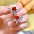 wholesale 925 Silver New Jewelry High-end Heart-shaped Pigeon Blood Red Earrings Women Small Niche Design Light Luxury Ins-0-3