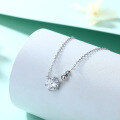 wholesale 925 Silver 1 Carat Six-Claw Diamond Necklace Simulated Diamond Round Bead Zircon Pendant European and American Collarbone Chain Wholesale-0-2