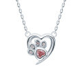 wholesale S925 Sterling Silver Pink Zircon Heart Cat Paw Children's Series Necklace, Lovely and Sweet Heart Collarbone Chain, Versatile-0-0