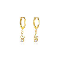 wholesale S925 Sterling Silver European And American Cross-border Personalized Musical Note Fashion Earrings For Women With Inlaid Sparkling Zircons, Luxurious French Style Trendy Minimalist Earrings-E5157-Gold/Pair 925 Silver