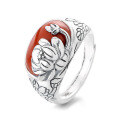 wholesale S925 Sterling Silver Heavy Craft Retro Lotus Pattern Southern Red Agate Ring Ethnic Style Elegant Index Finger Ring-0-4