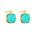 wholesale Metal: S925 Sterling Silver Plated with 14K Gold DUNLI Summer New Square Turquoise and White Crystal Fresh Earrings for Women-0-4