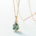 wholesale S925 Silver Cross-Border Hot-Pick Water Drop Moss Agate Pendant with Natural Green Moss Stone Necklace, European and American Minimalist Light Luxury-0-1