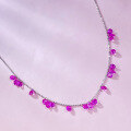wholesale 925 Silver Irregular Teardrop Starry Sky Pink Crystal Necklace, Beaded Chain Collarbone Chain-0-2