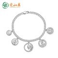wholesale Copper-plated bright silver French retro relief portrait side chain bracelet for women, fashionable and unique accessories wholesale-0-0