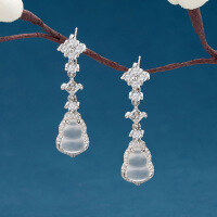 wholesale S925 silver original Chao Xiaobai national style ancient pendant earrings for women, retro and elegant, versatile, with Hetian jade earrings-xb1364-white gold (small)