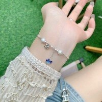 wholesale S925 Sterling Silver Crushed Silver Pearl Five-Petal Flower Tassel Bracelet for Women, Fashion Minimalist Enamel Color Versatile Hand Chain-Butterfly Pearl Silver Bracelet 925 Silver
