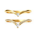 Metal Rhodium-Plated Sterling Silver Moissanite V-Shape Stackable Geometric Ring Set-0-3
