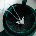 S925 Sterling Silver 50-Point Moissanite Deer Antler Pendant Necklace-0-4