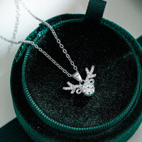 S925 Sterling Silver 50-Point Moissanite Deer Antler Pendant Necklace-50-point cross chain (empty holder)  925 silver