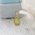 wholesale S925 Silver Plated 14K Gold Japanese Retro Minimalist Style Teardrop Crystal Pendant with White Crystal and Green Peridot-0-2