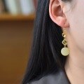wholesale Sterling silver with certificate, cold enamel bamboo leaf earrings, new Chinese style window paper-cut long earrings, Hetian jade ear drops-0-3