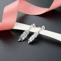 wholesale S925 Sterling Silver Korean-style New Foreign Trade Diamond-inlaid Earrings, Fresh and Popular Feather Drop Earrings-0-2