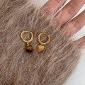 wholesale 925 Sterling Silver Vintage Maillard Style Tiger's Eye Asymmetrical Heart Ear Clasp Hoop Elegant and Chic Earring Jewelry-0-0