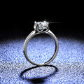 925 Sterling Silver Moissanite Six-Prong Women's Ring Straight Shank Bull Head Jewelry Factory TikTok Live-0-0