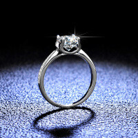 925 Sterling Silver Moissanite Six-Prong Women's Ring Straight Shank Bull Head Jewelry Factory TikTok Live-1 carat (D color moissanite)  13 yards