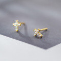 wholesale S925 silver Korean-style mini diamond-encrusted cross stud earrings, petite and elegant student fashion earrings G4436-0-4