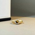 wholesale S925 Sterling Silver Wire-Drawn Ring for Women, Handcrafted with Natural Tiger's Eye Cabochon, Small Batch Design, High-End Feel-0-2