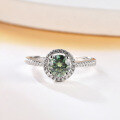 wholesale S925 silver green moissanite 1 carat round bezel set ring with GRA certificate, light luxury fashion gemstone ring-0-3