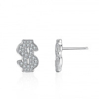 Sterling Silver Earrings with Moissanite, Bitcoin Design, Export Quality-Set with moissanite (white gold)  925 silver