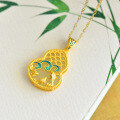 wholesale Silver-gilded cold enamel cloisonné palace antique style jade pendant Hetian jade gourd necklace-0-6