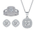 wholesale S925 Sterling Silver European-Style Three-Piece Jewelry Set with Zirconia Earrings, Necklace, and Stackable Ring-0-23