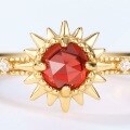 wholesale S925 Silver Gold-Plated Japanese Retro Style Mozambique Garnet Sunflower Ring for Women, Light Luxury Small Adjustable Ring-0-2