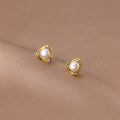 wholesale 925 Sterling Silver Minimalist Freshwater Pearl Earrings with Triangular Lines, Summer Korean Style M00105-0-0
