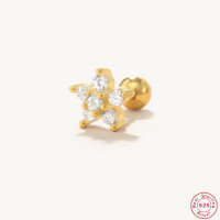 wholesale S925 Sterling Silver Light Luxury Ins Snowflake Diamond Inlaid Threaded Single Ear Stud Cross-Border Trendy Fashion Minimalist Earring-Single platinum