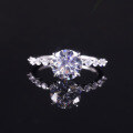 wholesale S925 Sterling Silver Japanese Korean Style Ring with 2 Carat D Color Round Moissanite Center Stone and GRA Certificate-0-0