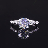 wholesale S925 Sterling Silver Japanese Korean Style Ring with 2 Carat D Color Round Moissanite Center Stone and GRA Certificate-2 carat moissanite ring  US size 6 (domestic size 13)