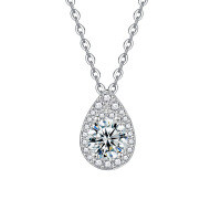 S925 Sterling Silver Moissanite Necklace, Women's Minimalist Pendant Choker Wholesale-Teardrop-shaped necklace (white gold)  1-carat moissanite