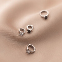 wholesale S925 Sterling Silver Mini Diamond Studded Ear Clasp Korean Style Elegant Single Diamond Unisex Ear Cartilage Hoop M00329-S925 silver pair of white diamonds 7mm 925 silver