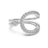 wholesale 925 Sterling Silver Geometric Minimalist Style Irregular Stackable Ring for Women, Small and Unique-Platinum DY121418-SW-WH Adjustable opening