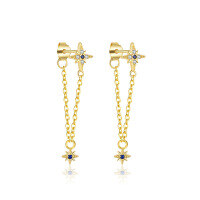wholesale S925 Sterling Silver Star Tassel Inlaid With Zircon Earrings For Women, European And American French Stylish Personality High-end Sense-E4885-Gold/Pair 925 Silver