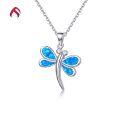 wholesale 925 Silver Japanese Whimsical Small Dragonfly Synthetic Opal Pendant, White and Blue Opal Jewelry Necklace Pendant-0-6