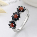 wholesale S925 Sterling Silver Retro Resin Green Flower Three-Dimensional Design Inlaid with Southern Red Agate Adjustable Open Ring for Women-0-0
