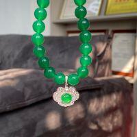 wholesale S925 Sterling Silver New Chinese Style Necklace with 10MM Natural Green Chalcedony Emperor Green Bead and Ruyi Pendant for Women-Buddhist beads bracelet (without pendant) 17CM-SL032 925 silver