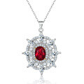 wholesale S925 Sterling Silver Sunflower Earrings with Colored Gemstone Ring and Ruby Necklace Jewelry Set Three-Piece Suite High-End-0-4