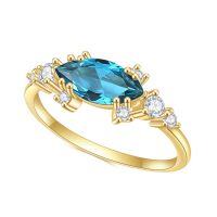 wholesale [14K gold plated] S925 sterling silver inlaid with Paraiba nano gemstone ring, fashionable and elegant minimalist luxury ring-S925 Silver + Paraiba Nano  US Size 8