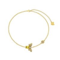 wholesale S925 Sterling Silver Light Luxury High-End Firefly-Shaped Necklace, Bracelet, and Earrings Set with Yellow Zircon Inlay-Gold DY150320-SG-HB 925 silver