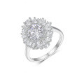 wholesale S925 Sterling Silver Vintage Royal Style Round Moissanite Ring for Women with Ornate Floral Design, Luxurious and Grand-0-4