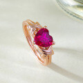 wholesale 925 Silver New Style 7*7 Heart-shaped Red Corundum Ring with High Carbon Diamonds, Simple European and American Ins Style Bestseller-0-3