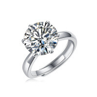 S925 Silver Moissanite Six-Claw Light Luxury Adjustable Ring-Six-prong ring, 5ct/11.0mm