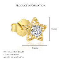wholesale S925 Sterling Silver Cross-Border Hollow Star Earrings with Rhinestones, Women's Fashion Luxury Versatile European-American French Minimalist Ear Accessories-E5320-Gold/Single 925 Silver