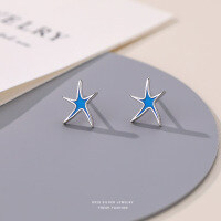 wholesale 999 Sterling Silver Blue Iris Flower Stud Earrings-Starfish/s925